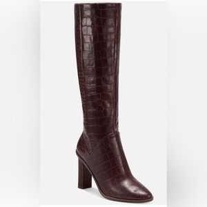 Vince Camuto Phranzie Knee High Leather Brown Croco Boot Size 8